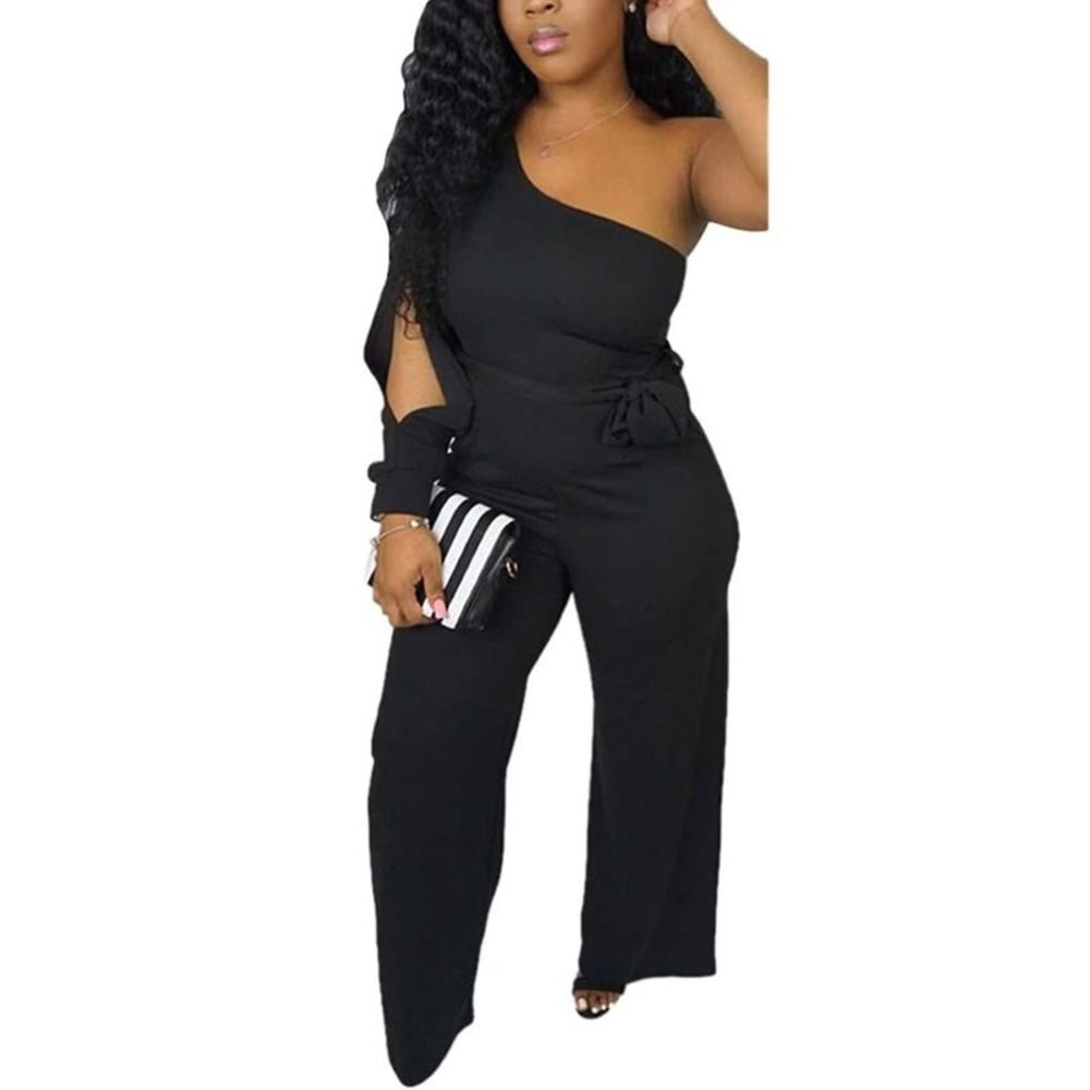 Aro Lora Womens  One Shoulder Slit Sleeve High Waist One Piece Pant Outfit Wide